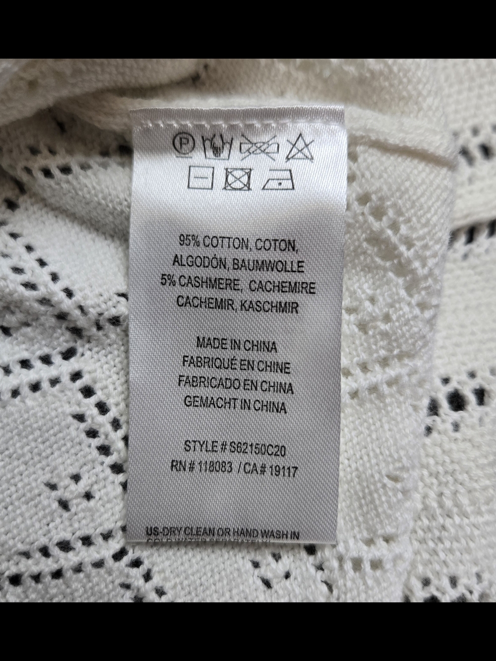 MinnieRose Sweater Womens S White Pointelle Open Knit Cotton Cashmere V Neck New - Picture 11 of 12
